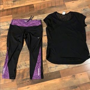 Nike Dri-Fit Mesh Tee & Capri workout pants, L
